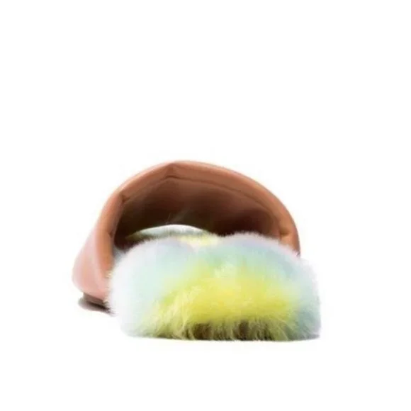 !! NEW !! Faux Fur & Vegan Leather Slides in Rainbow - Picture 3 of 4